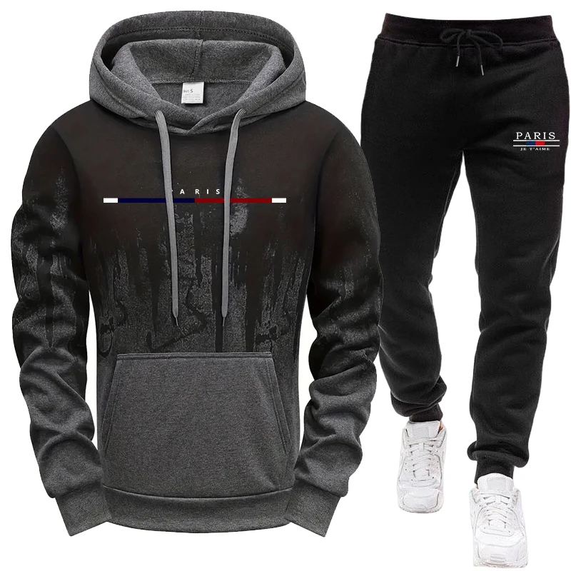 Outdoor Sports Outfit - Conjunto Masculino/Blusão com Capuz/Calças, Moletom com